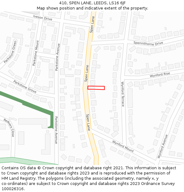 410, SPEN LANE, LEEDS, LS16 6JF: Location map and indicative extent of plot