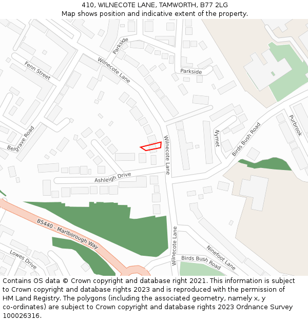 410, WILNECOTE LANE, TAMWORTH, B77 2LG: Location map and indicative extent of plot