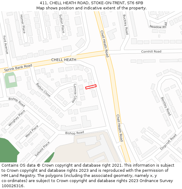 411, CHELL HEATH ROAD, STOKE-ON-TRENT, ST6 6PB: Location map and indicative extent of plot