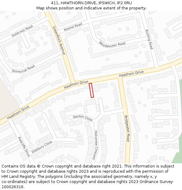 411, HAWTHORN DRIVE, IPSWICH, IP2 0RU: Location map and indicative extent of plot