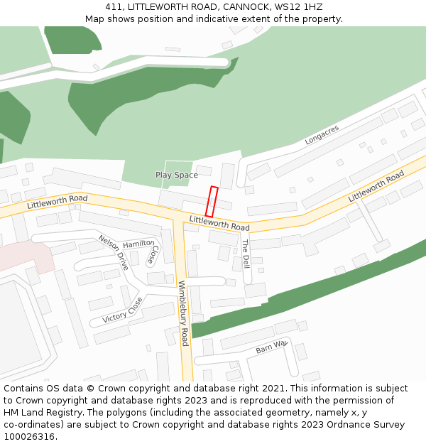 411, LITTLEWORTH ROAD, CANNOCK, WS12 1HZ: Location map and indicative extent of plot