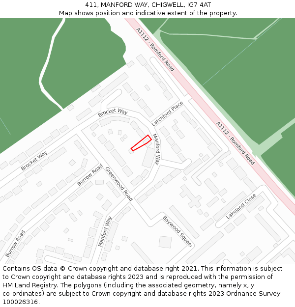 411, MANFORD WAY, CHIGWELL, IG7 4AT: Location map and indicative extent of plot