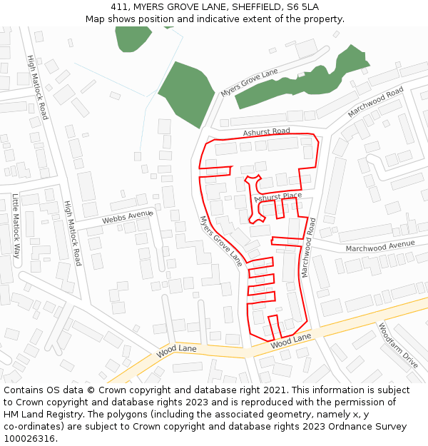 411, MYERS GROVE LANE, SHEFFIELD, S6 5LA: Location map and indicative extent of plot