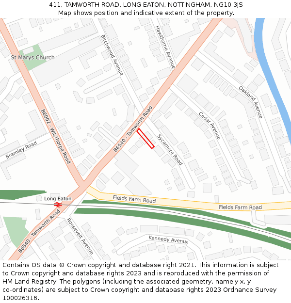 411, TAMWORTH ROAD, LONG EATON, NOTTINGHAM, NG10 3JS: Location map and indicative extent of plot