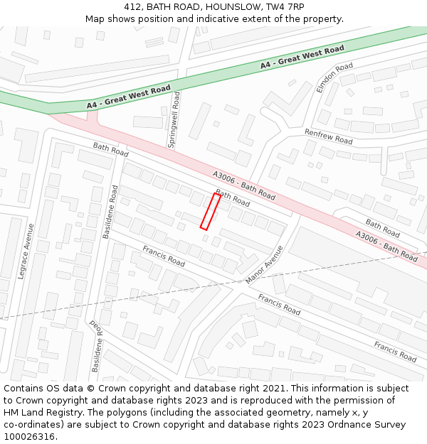 412, BATH ROAD, HOUNSLOW, TW4 7RP: Location map and indicative extent of plot