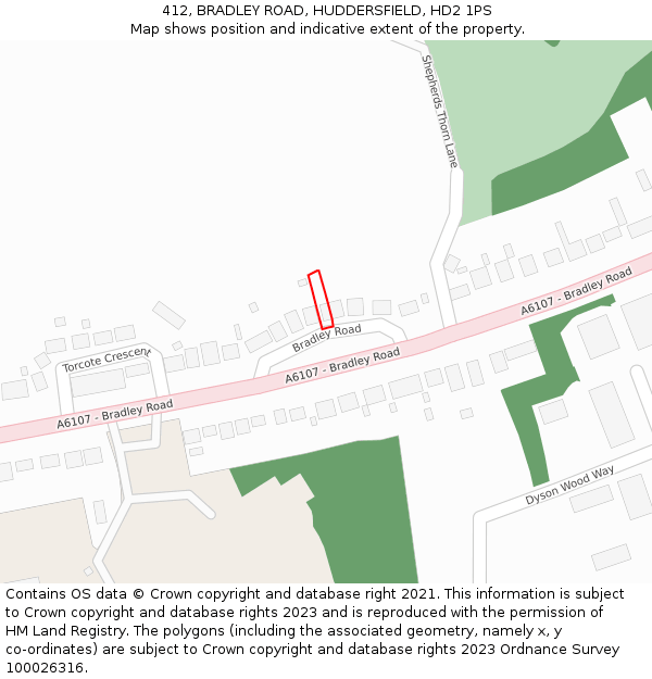 412, BRADLEY ROAD, HUDDERSFIELD, HD2 1PS: Location map and indicative extent of plot