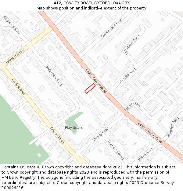 412, COWLEY ROAD, OXFORD, OX4 2BX: Location map and indicative extent of plot