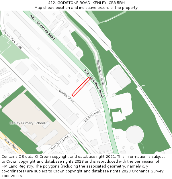 412, GODSTONE ROAD, KENLEY, CR8 5BH: Location map and indicative extent of plot