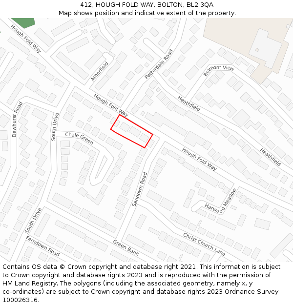 412, HOUGH FOLD WAY, BOLTON, BL2 3QA: Location map and indicative extent of plot