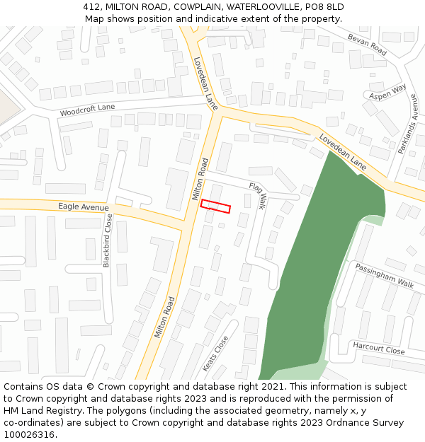 412, MILTON ROAD, COWPLAIN, WATERLOOVILLE, PO8 8LD: Location map and indicative extent of plot