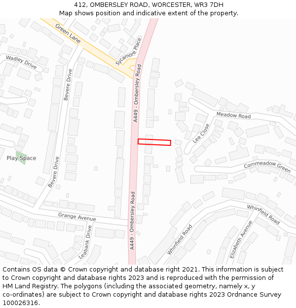 412, OMBERSLEY ROAD, WORCESTER, WR3 7DH: Location map and indicative extent of plot