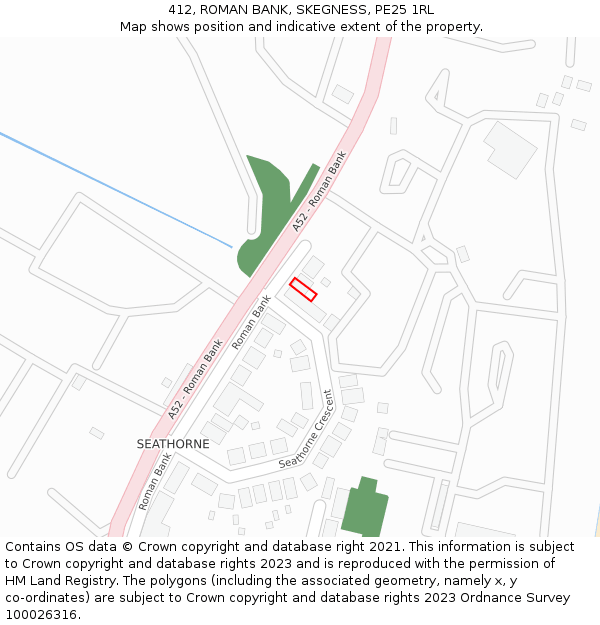 412, ROMAN BANK, SKEGNESS, PE25 1RL: Location map and indicative extent of plot