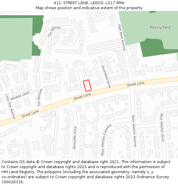 412, STREET LANE, LEEDS, LS17 6RW: Location map and indicative extent of plot