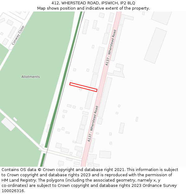 412, WHERSTEAD ROAD, IPSWICH, IP2 8LQ: Location map and indicative extent of plot