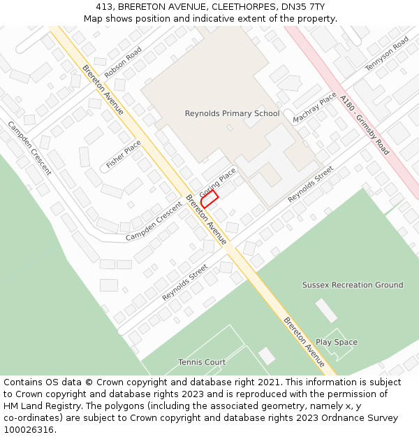 413, BRERETON AVENUE, CLEETHORPES, DN35 7TY: Location map and indicative extent of plot