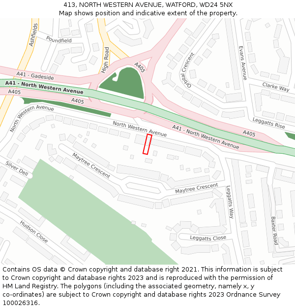 413, NORTH WESTERN AVENUE, WATFORD, WD24 5NX: Location map and indicative extent of plot