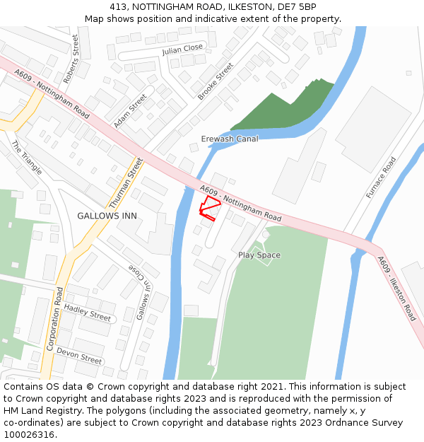 413, NOTTINGHAM ROAD, ILKESTON, DE7 5BP: Location map and indicative extent of plot