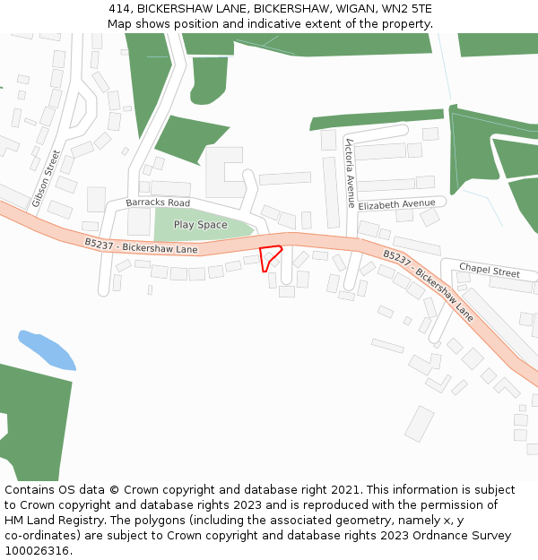 414, BICKERSHAW LANE, BICKERSHAW, WIGAN, WN2 5TE: Location map and indicative extent of plot