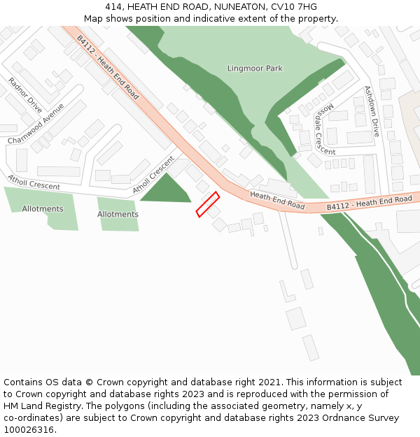 414, HEATH END ROAD, NUNEATON, CV10 7HG: Location map and indicative extent of plot