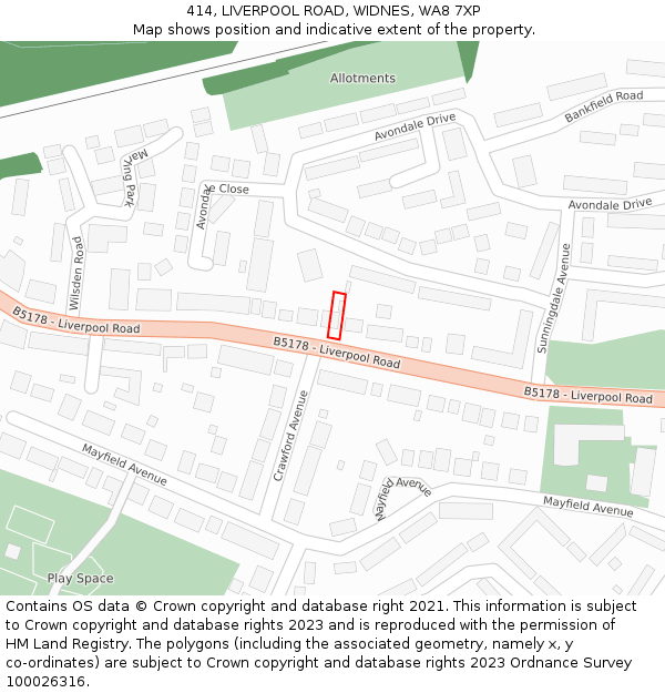 414, LIVERPOOL ROAD, WIDNES, WA8 7XP: Location map and indicative extent of plot