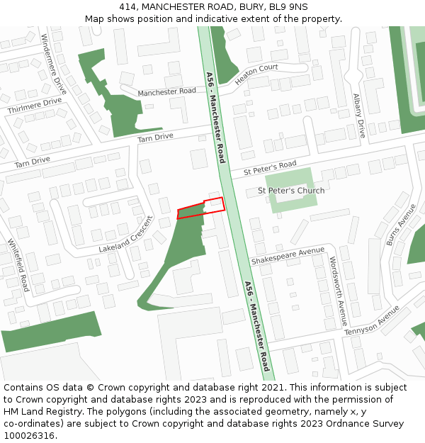 414, MANCHESTER ROAD, BURY, BL9 9NS: Location map and indicative extent of plot