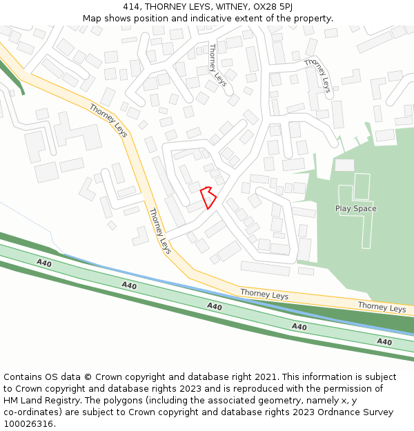 414, THORNEY LEYS, WITNEY, OX28 5PJ: Location map and indicative extent of plot