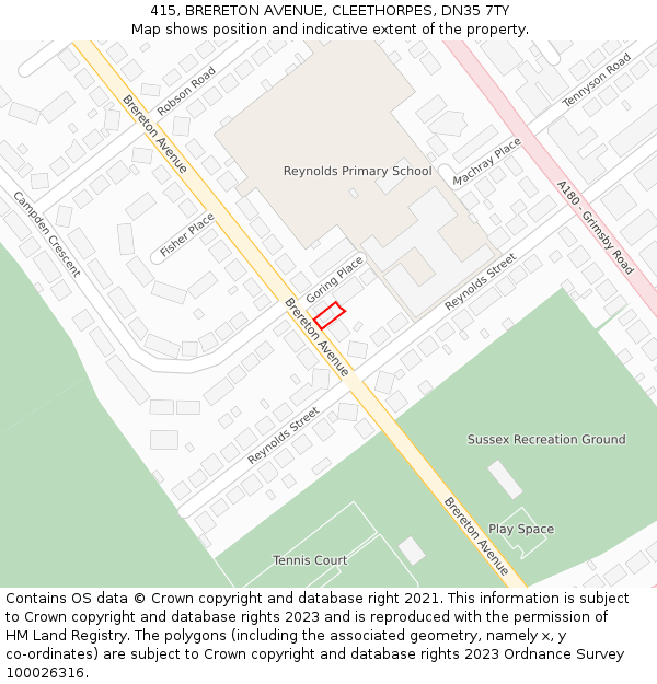 415, BRERETON AVENUE, CLEETHORPES, DN35 7TY: Location map and indicative extent of plot