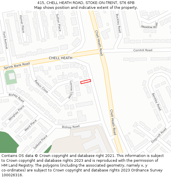 415, CHELL HEATH ROAD, STOKE-ON-TRENT, ST6 6PB: Location map and indicative extent of plot