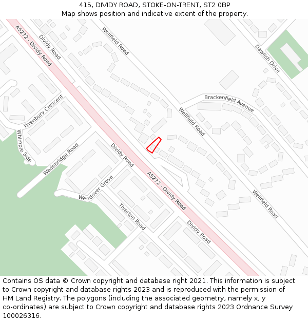 415, DIVIDY ROAD, STOKE-ON-TRENT, ST2 0BP: Location map and indicative extent of plot