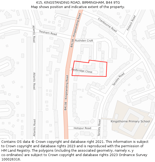 415, KINGSTANDING ROAD, BIRMINGHAM, B44 9TG: Location map and indicative extent of plot