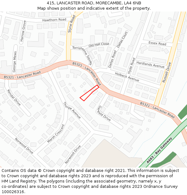 415, LANCASTER ROAD, MORECAMBE, LA4 6NB: Location map and indicative extent of plot