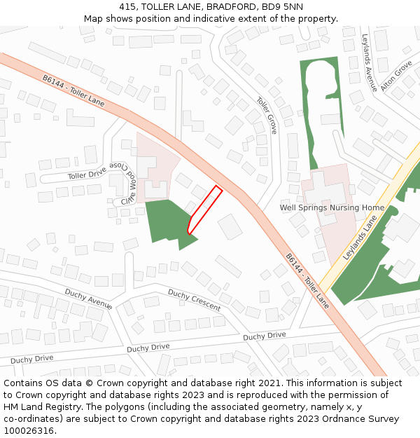 415, TOLLER LANE, BRADFORD, BD9 5NN: Location map and indicative extent of plot