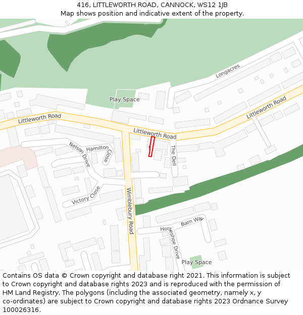 416, LITTLEWORTH ROAD, CANNOCK, WS12 1JB: Location map and indicative extent of plot