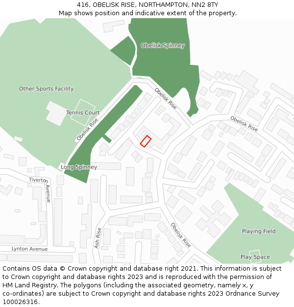 416, OBELISK RISE, NORTHAMPTON, NN2 8TY: Location map and indicative extent of plot