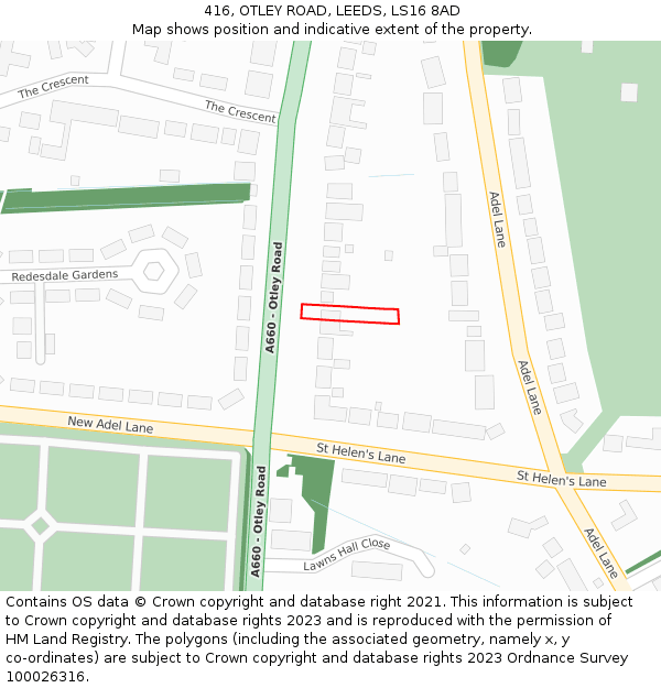 416, OTLEY ROAD, LEEDS, LS16 8AD: Location map and indicative extent of plot