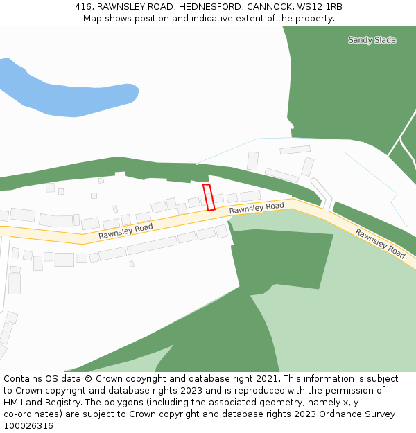 416, RAWNSLEY ROAD, HEDNESFORD, CANNOCK, WS12 1RB: Location map and indicative extent of plot