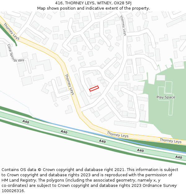 416, THORNEY LEYS, WITNEY, OX28 5PJ: Location map and indicative extent of plot