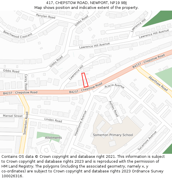 417, CHEPSTOW ROAD, NEWPORT, NP19 9BJ: Location map and indicative extent of plot