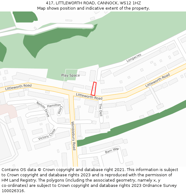 417, LITTLEWORTH ROAD, CANNOCK, WS12 1HZ: Location map and indicative extent of plot