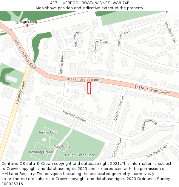 417, LIVERPOOL ROAD, WIDNES, WA8 7XR: Location map and indicative extent of plot