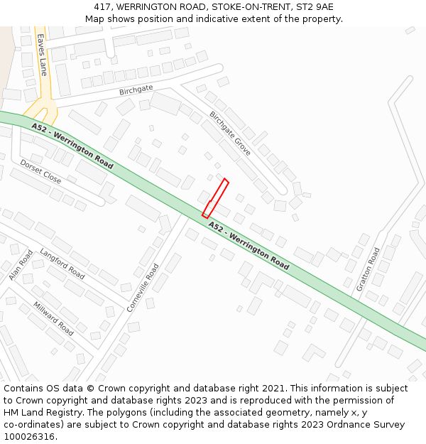 417, WERRINGTON ROAD, STOKE-ON-TRENT, ST2 9AE: Location map and indicative extent of plot