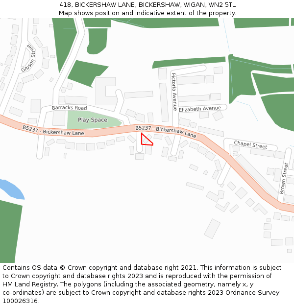 418, BICKERSHAW LANE, BICKERSHAW, WIGAN, WN2 5TL: Location map and indicative extent of plot