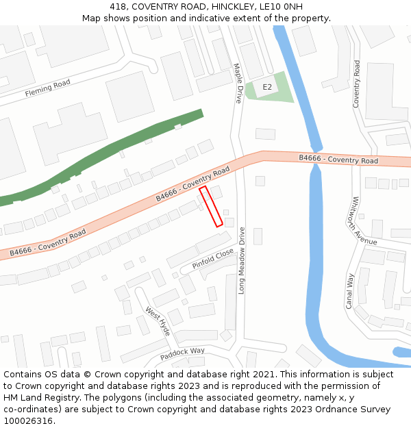 418, COVENTRY ROAD, HINCKLEY, LE10 0NH: Location map and indicative extent of plot