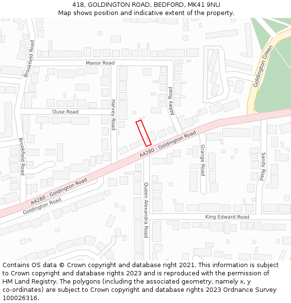 418, GOLDINGTON ROAD, BEDFORD, MK41 9NU: Location map and indicative extent of plot