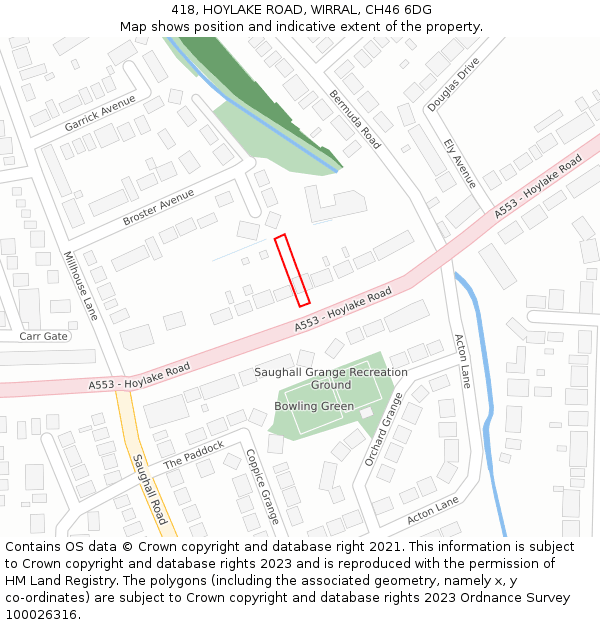 418, HOYLAKE ROAD, WIRRAL, CH46 6DG: Location map and indicative extent of plot