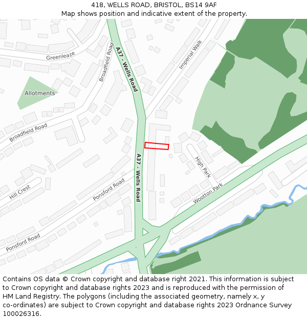 418, WELLS ROAD, BRISTOL, BS14 9AF: Location map and indicative extent of plot