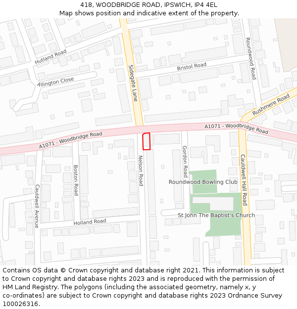 418, WOODBRIDGE ROAD, IPSWICH, IP4 4EL: Location map and indicative extent of plot