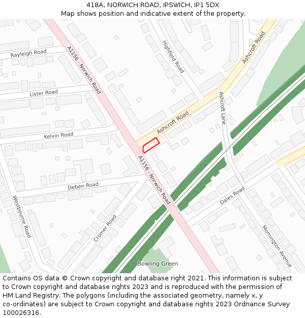 418A, NORWICH ROAD, IPSWICH, IP1 5DX: Location map and indicative extent of plot