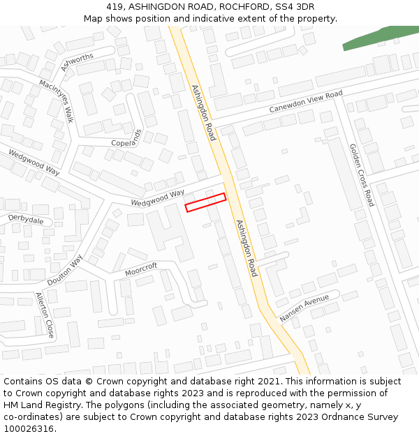 419, ASHINGDON ROAD, ROCHFORD, SS4 3DR: Location map and indicative extent of plot