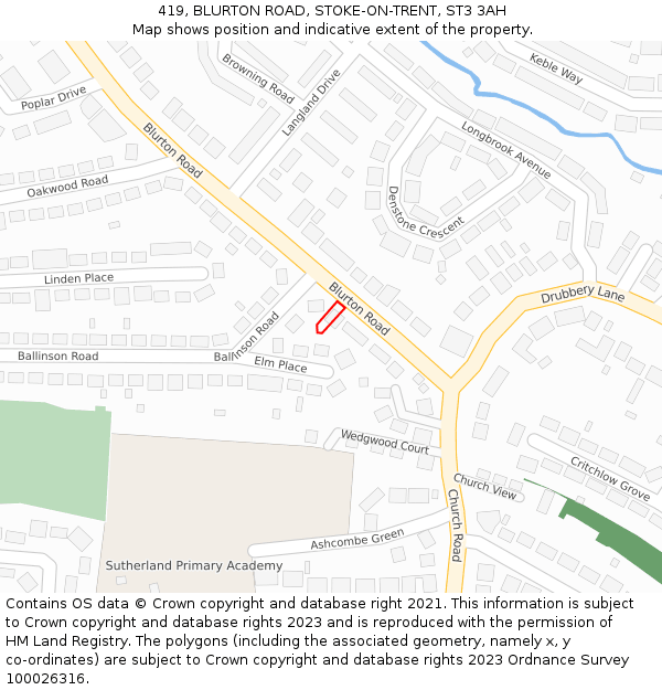 419, BLURTON ROAD, STOKE-ON-TRENT, ST3 3AH: Location map and indicative extent of plot